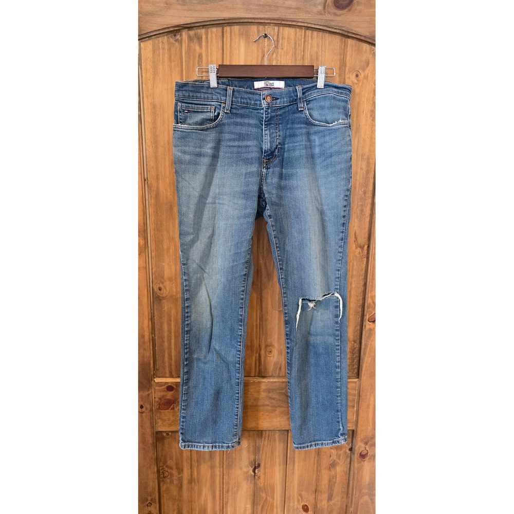 Tommy Hilfiger Jeans Men 32x30‎ Blue Fair Distressed Straight Leg Denim